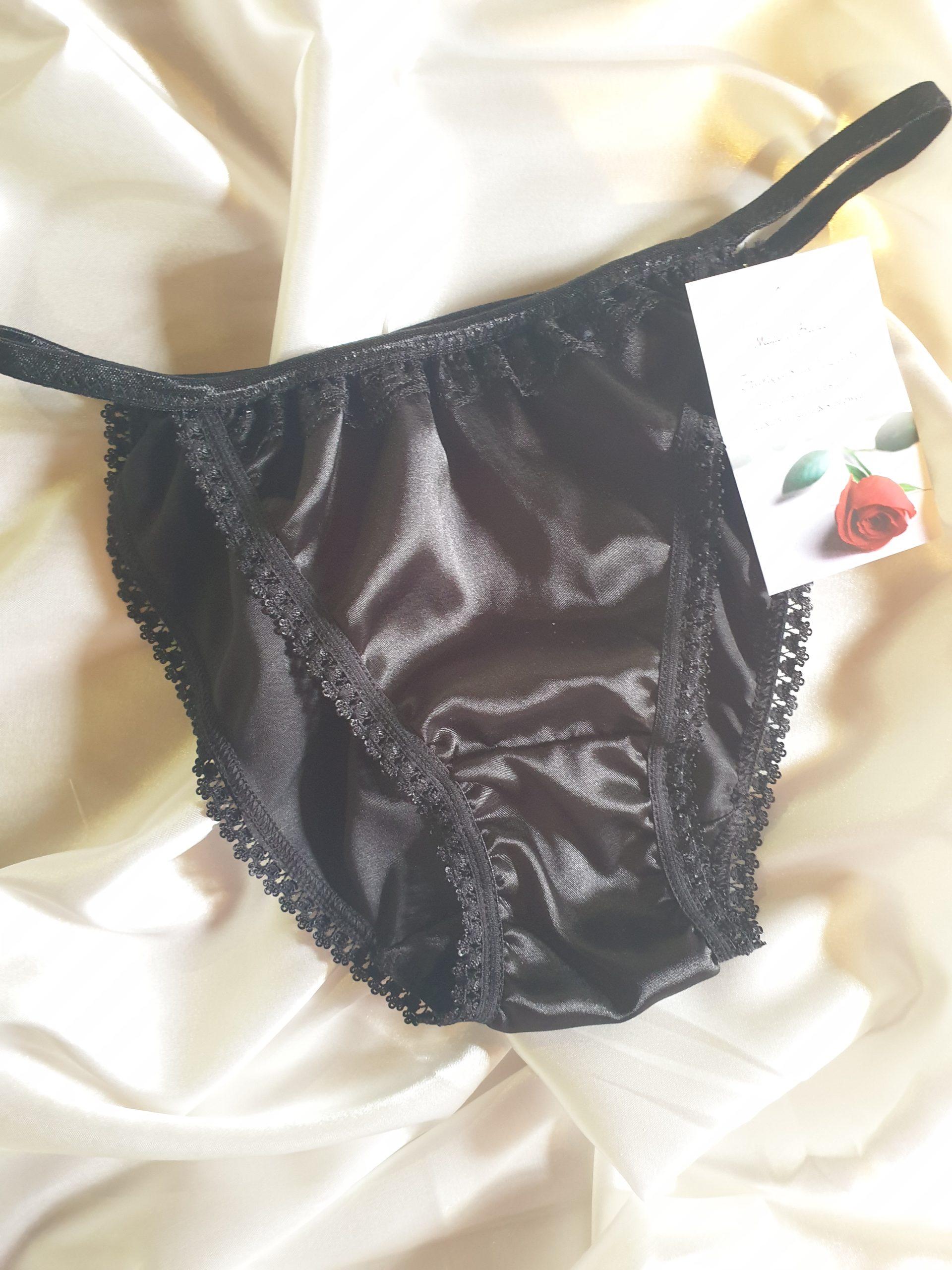Black satin tanga string bikini - Image 2