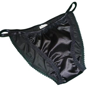 Black satin low rise tanga string bikini handmade in France
