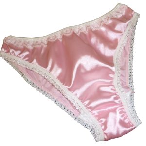 Pale pink satin and lace bikini brief hand made in France